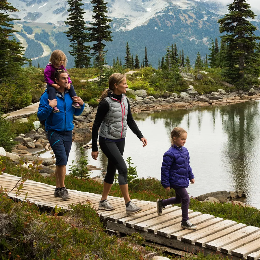 A family walking along the boardwalk.
