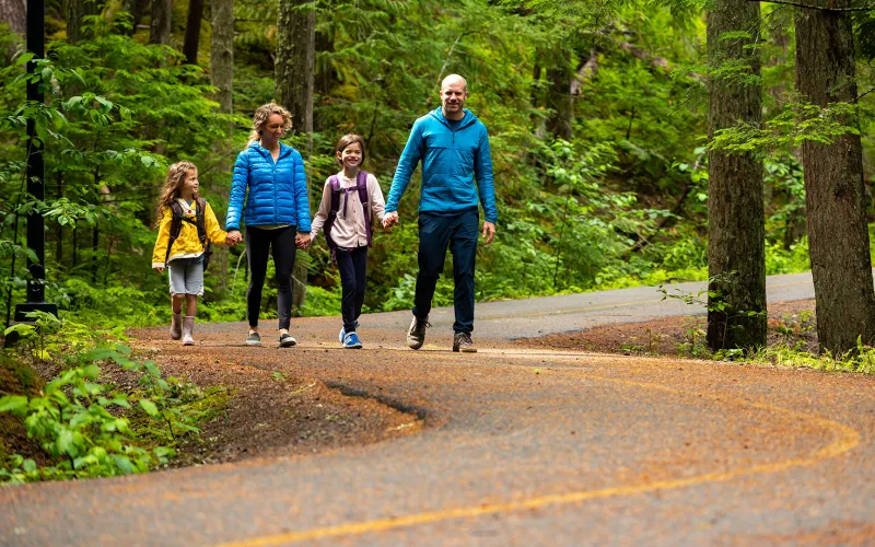 Family walking on path