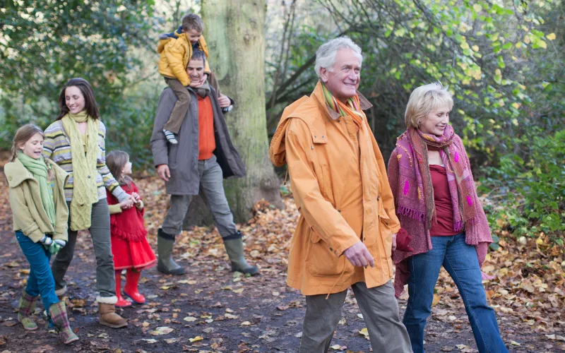 Extended family going for a walk outdoors