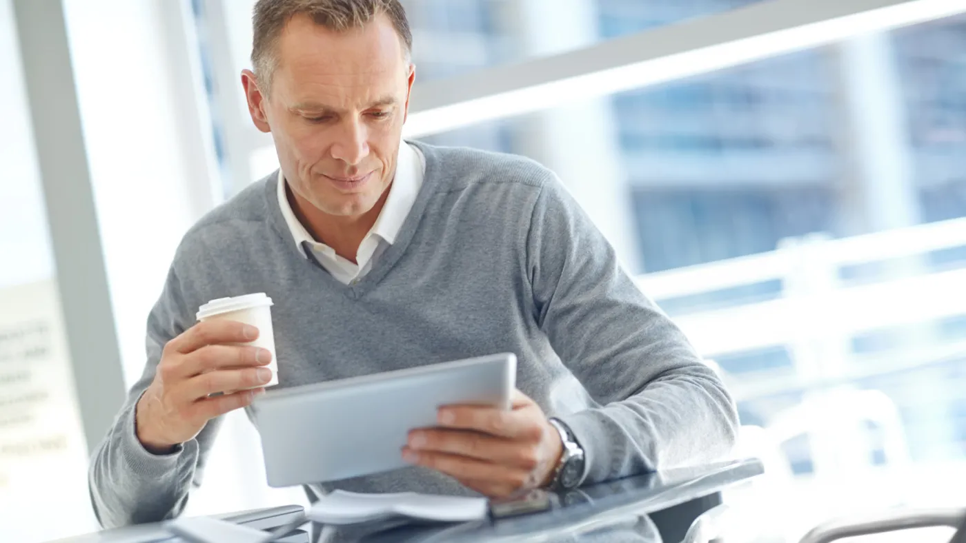 Man researching insurance options