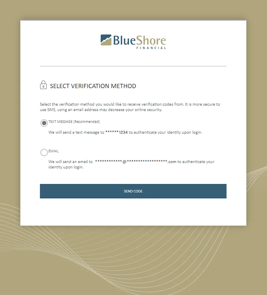Screenshot showing how to select your method of verification