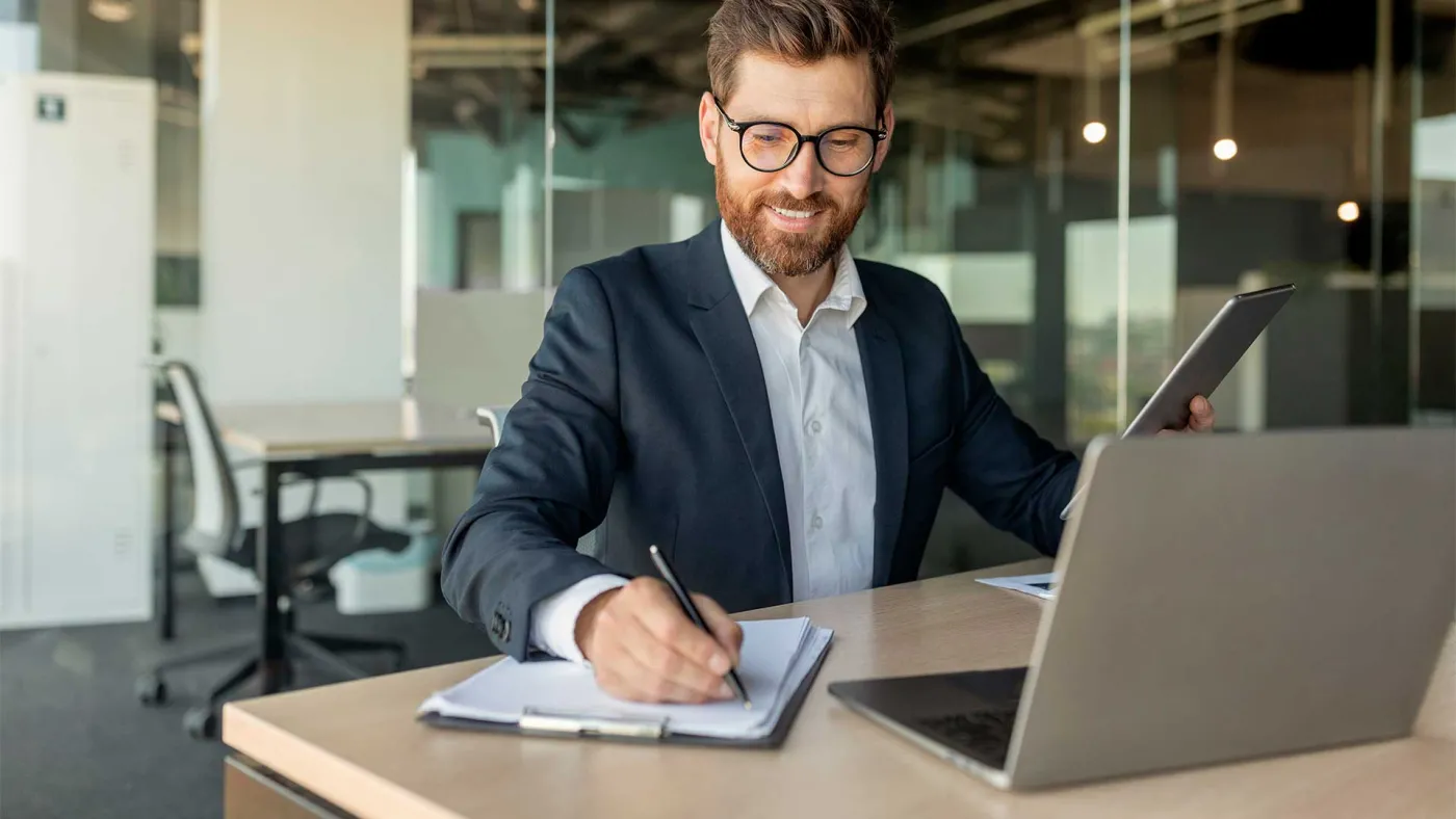 Man working on tablet