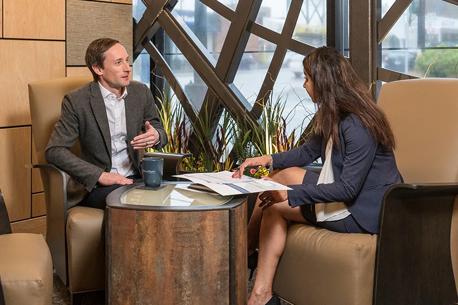A client meeting with their Business Advisor at BlueShore Financial.