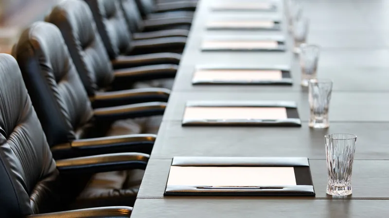 A boardroom set-up for a meeting