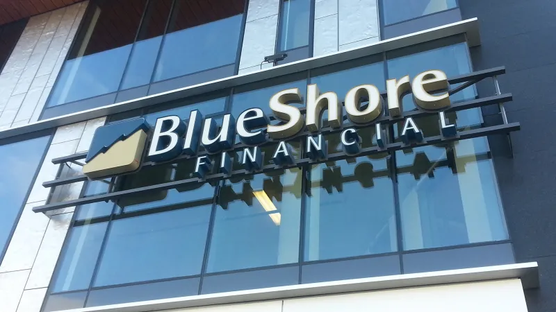 BlueShore logo on side of head office