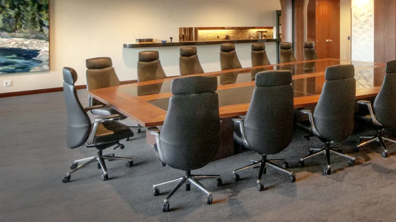 Boardroom with table and chairs